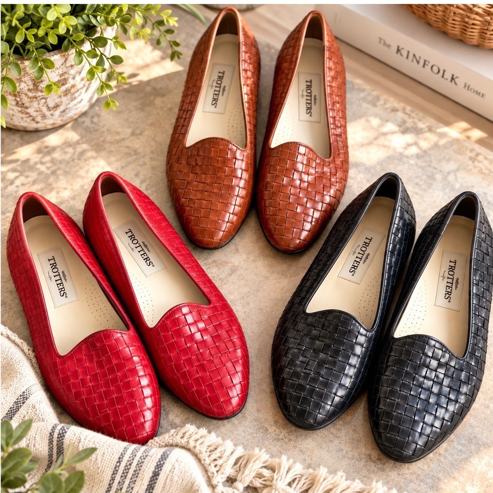 Trotters Liz Woven Leather Loafers 8.5 M 3 Pair Lot Red Black Brown Cognac